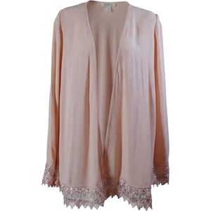 Shop The Trends Woman's Large Peach Pink Lace Trim Open Front Kimono Cardigan